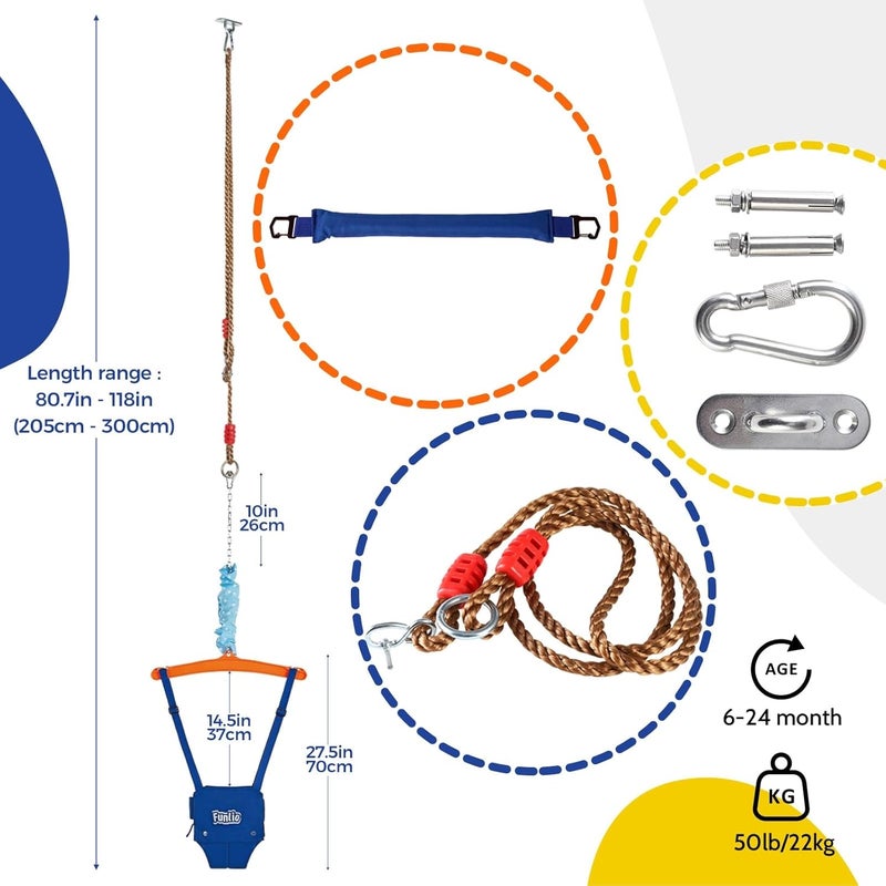 FUNLIO 2 in 1 Baby Jumper with a Ceiling Hook, Baby Walking Harness for 6-24 Months, Baby Jumper for Indoor/Outdoor Play, Infant Jumper Doorway with Adjustable Chain, Easy to Assemble & Store - Blue - Image 3